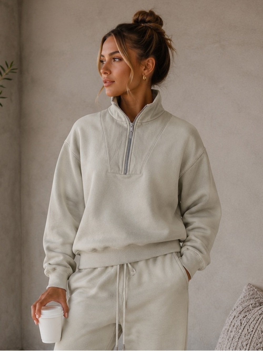 Fear of God Essentials Women’s Half Zip Sweatshirt – Size Small – Cream